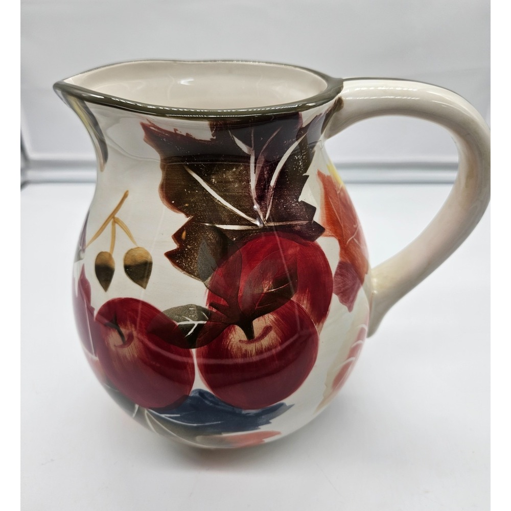 WCL Ceramic Harvest Pitcher Autumn Leaves Apple Grape Fall Thanksgiving Decor